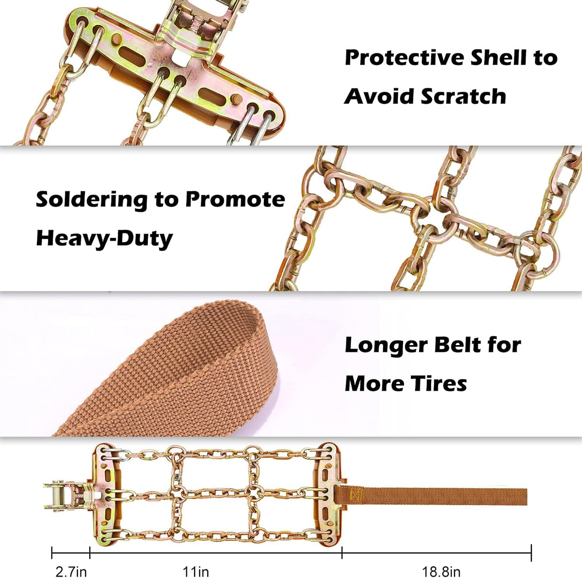 Snow Chains 6PCS Adjustable Tire Width 6.5-8.8in C38909