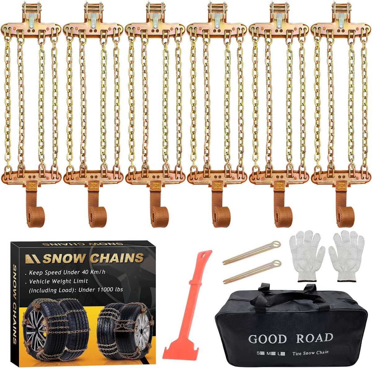 Snow Chains 6PCS Adjustable Tire Width 6.5-8.8in C38909
