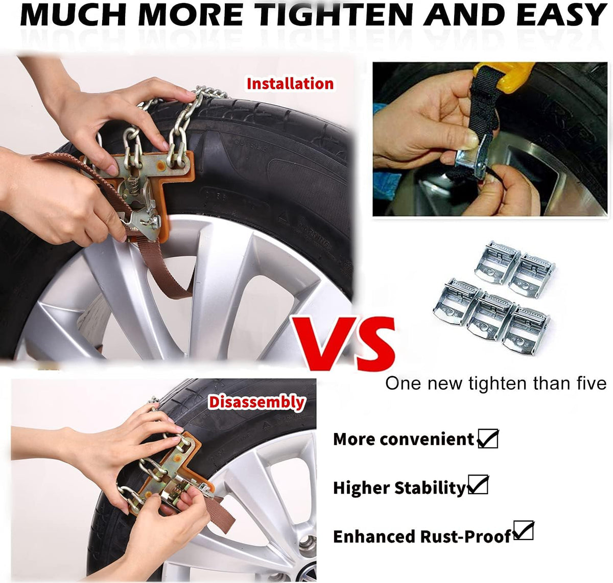 Snow Chains 6PCS Adjustable Tire Width 6.5-8.8in C38909