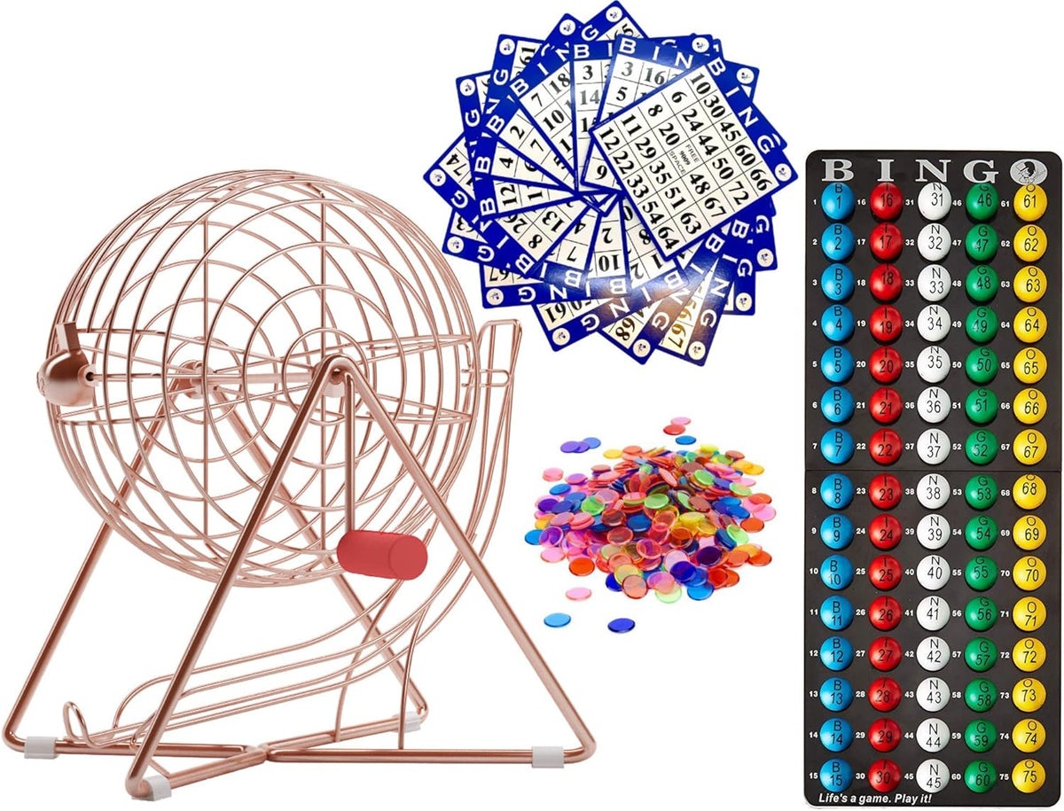 11 Inch Bingo Set with Steel Cage, Balls, Cards and Chips Y395052