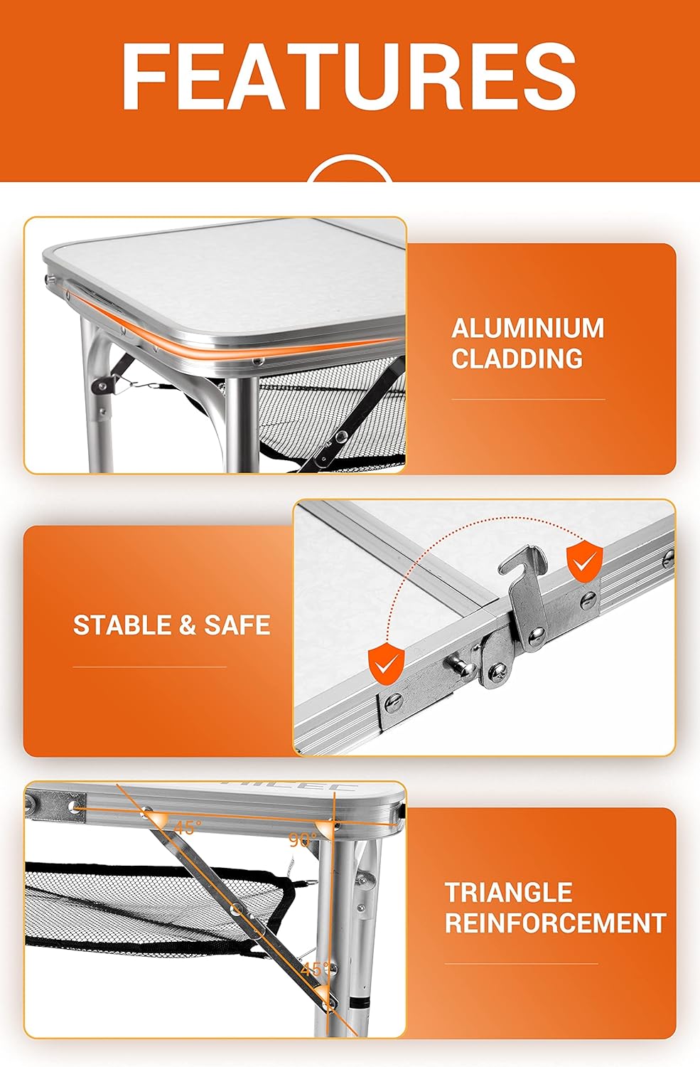 Folding Card Table Adjustable Height Portable Camping Table Lightweight Aluminum with Carry Handle Y182