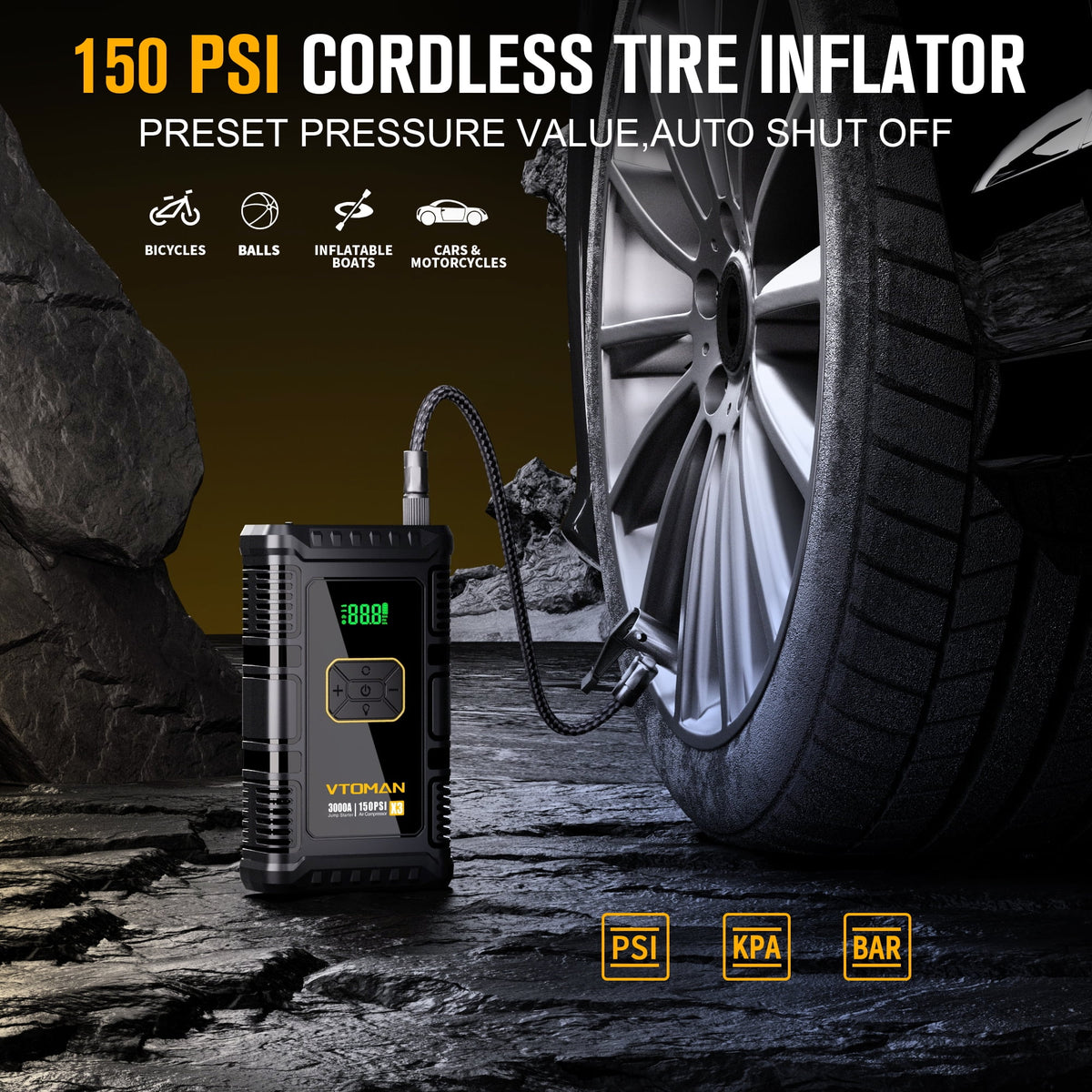 Portable Car Jump Starter with Air Compressor and 150PSI Tire Inflator J965025