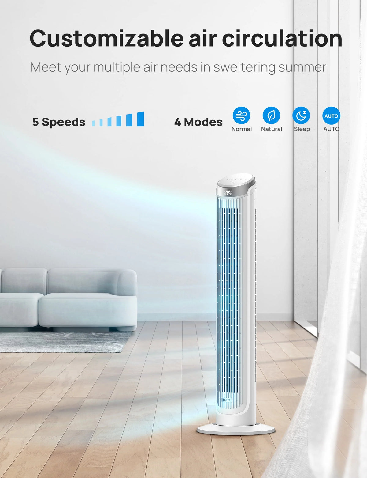 40 Inch Oscillating Tower Fan with Remote, White Q3389