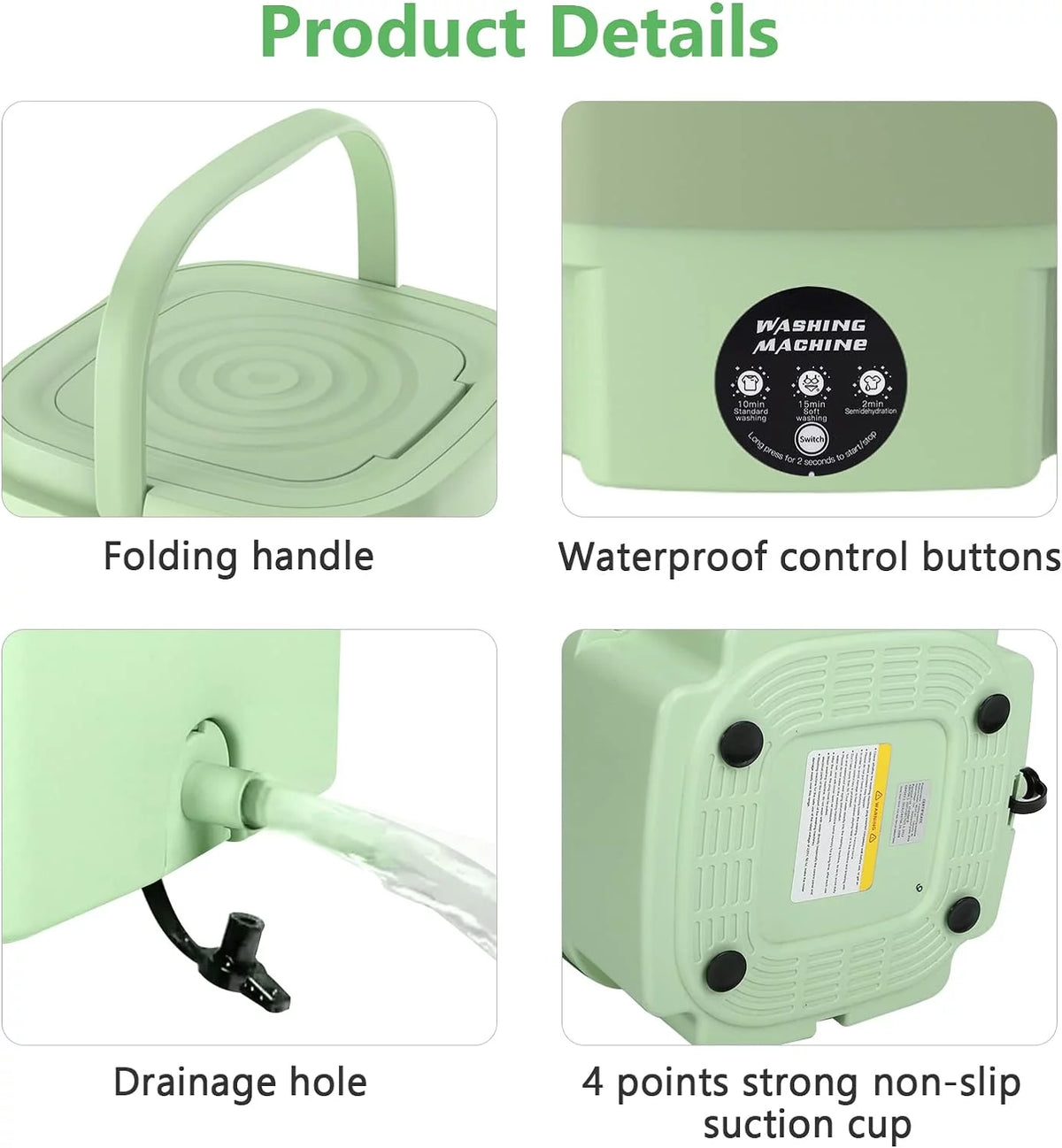 Mini Folding Washing Machine with Dryer Bucket, 8L Green P491232