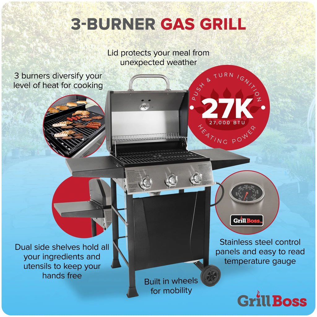 4-Burner Gas Grill with Side Burner and Side Shelves R528