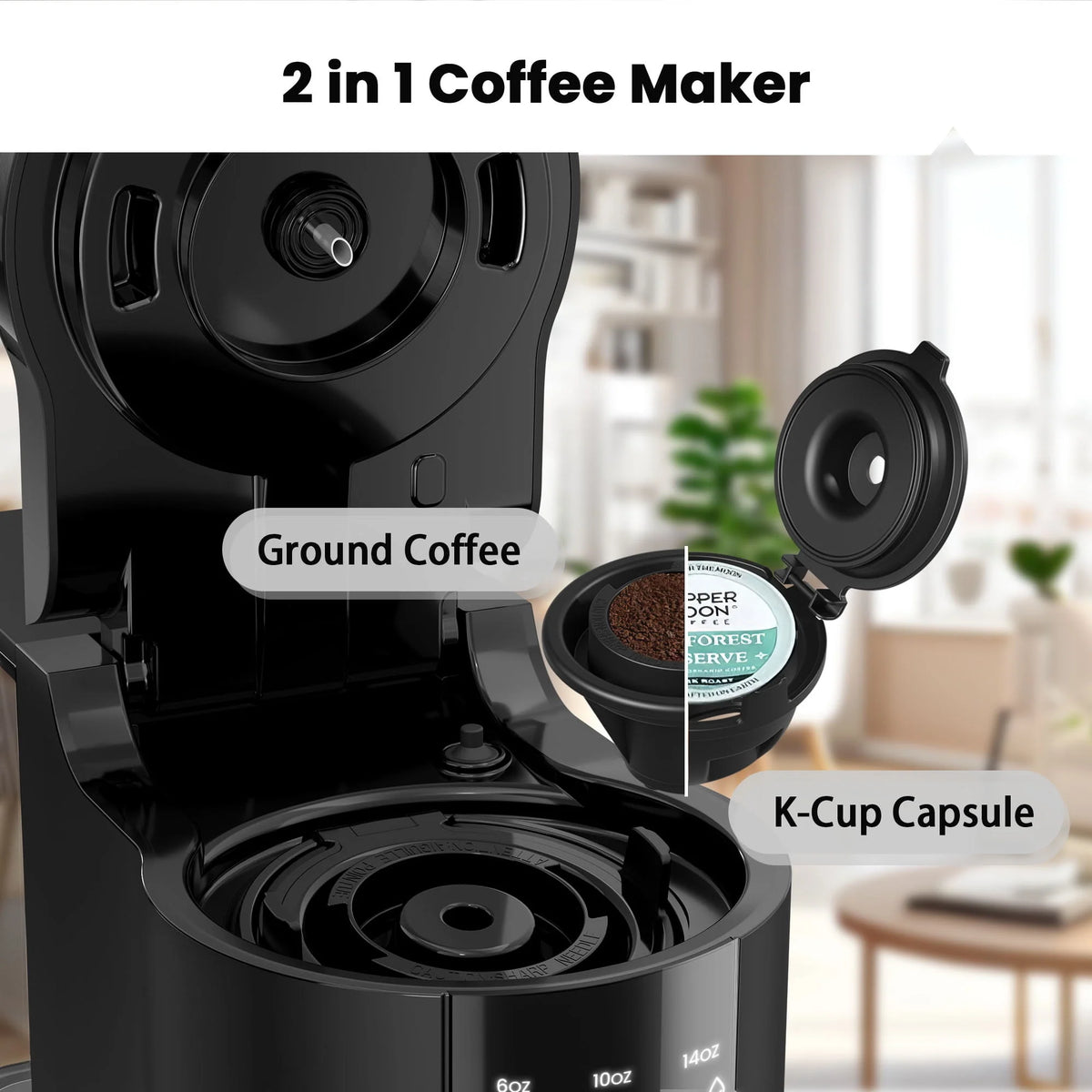 2-in-1 Single Serve Coffee Maker, Black V426