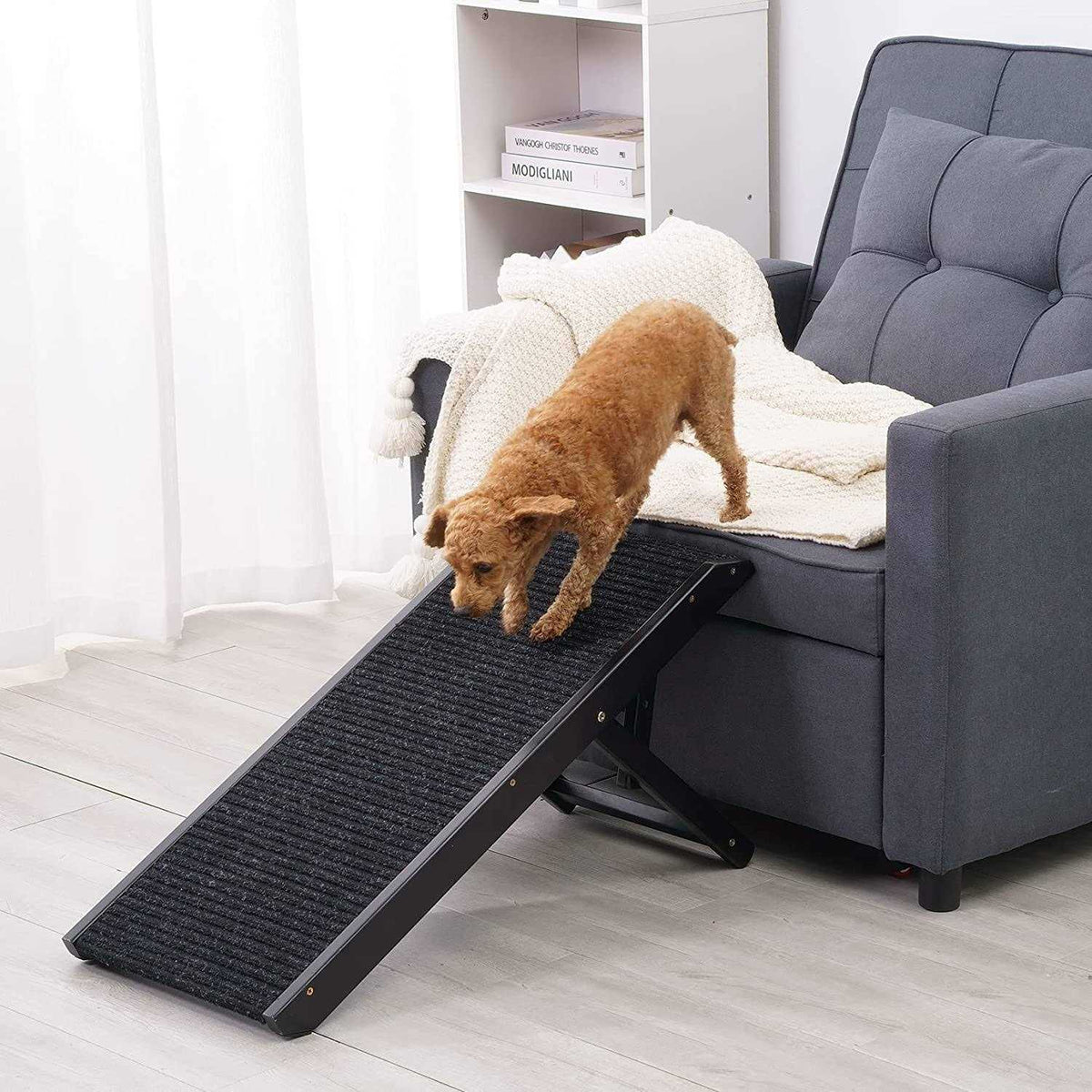 18 Tall Adjustable Wooden Folding Pet Ramp with Non Slip Carpet B745741
