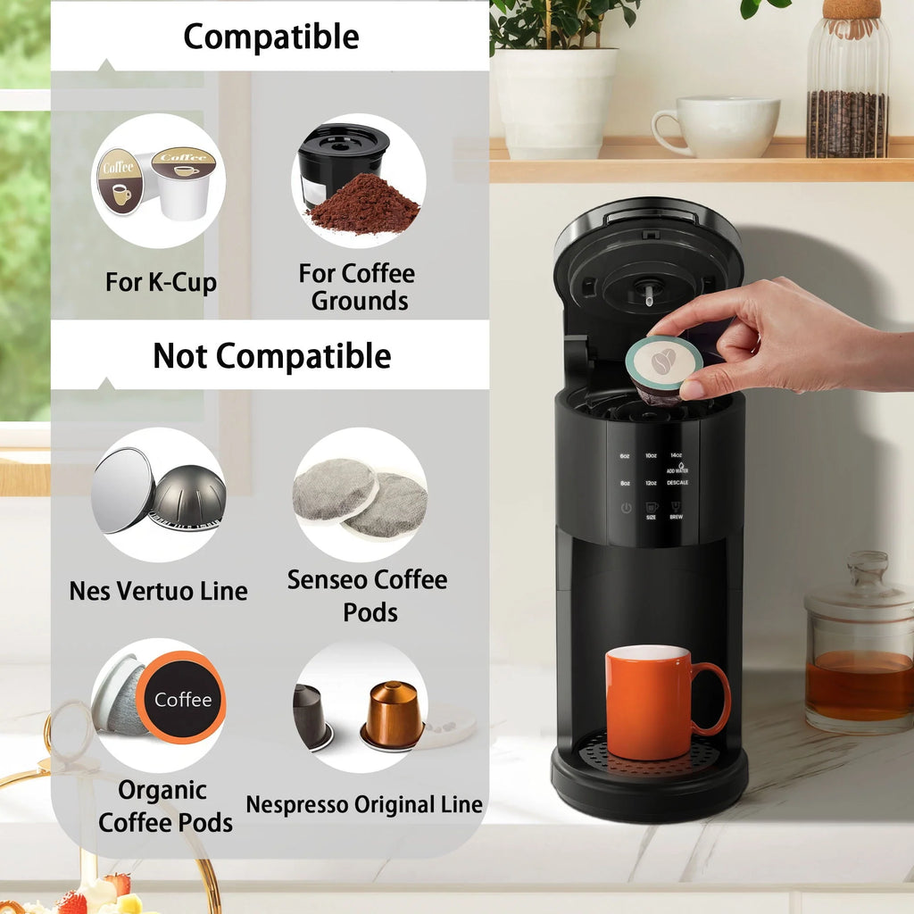 2-in-1 Single Serve Coffee Maker, Black V426