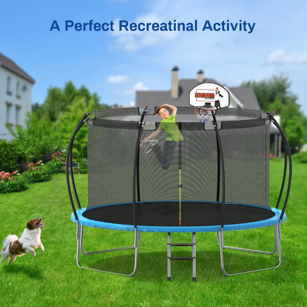 12 ft Trampoline with Enclosure and Basketball Hoop Q89496
