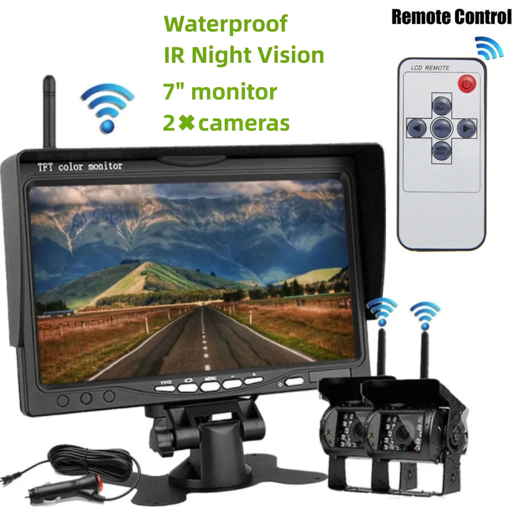 2 Wireless Truck Backup Cameras with 7inch Monitor Night Vision Waterproof E412