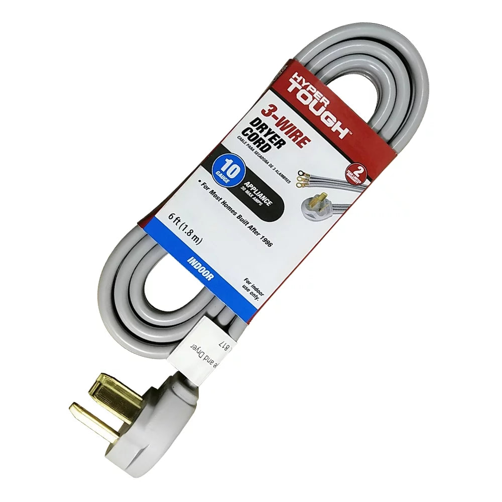 6FT 10AWG 3 Prong Gray Dryer Appliance Cord K200900