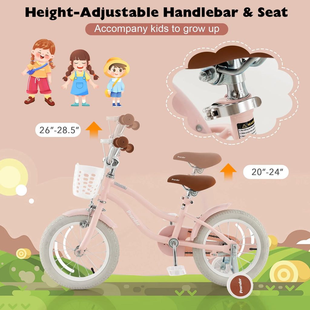14'' Kids Bike with Training Wheels & Basket Pink U2742