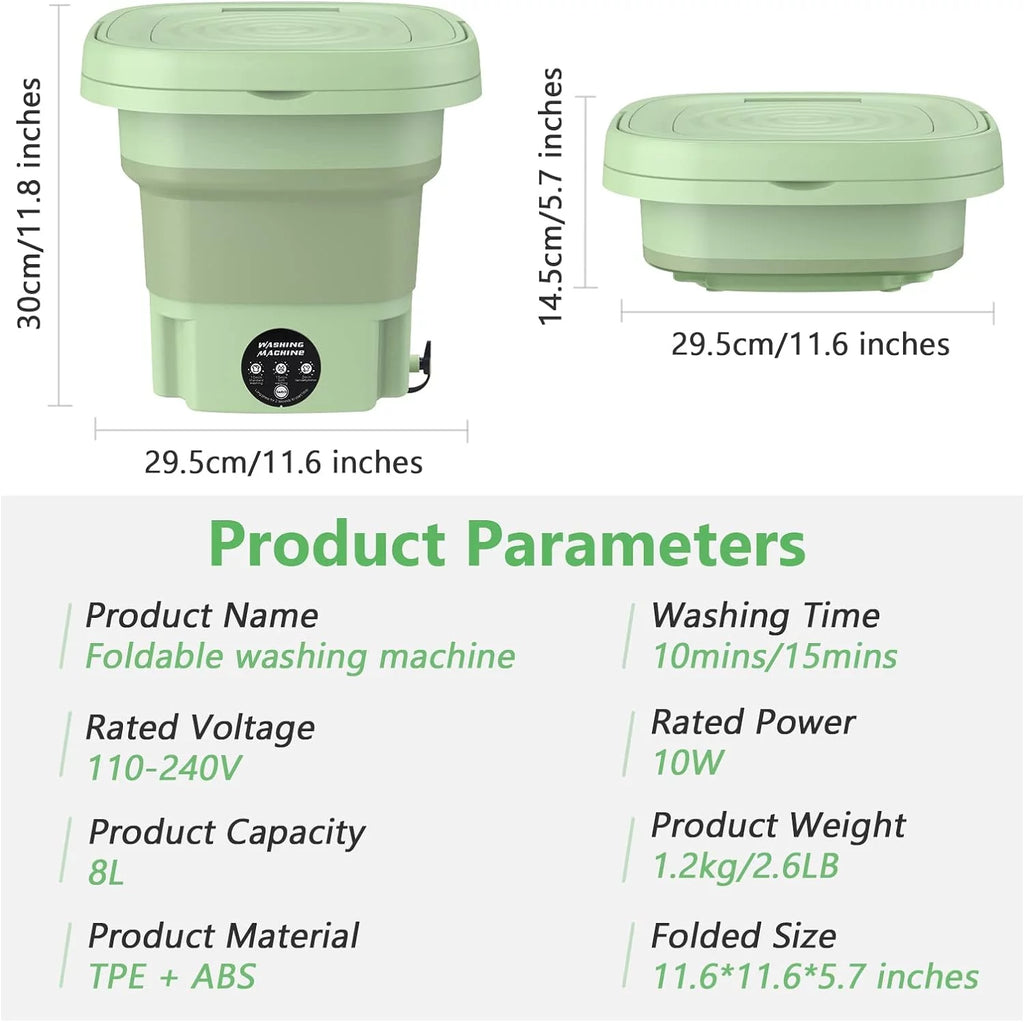 Mini Folding Washing Machine with Dryer Bucket, 8L Green P491232