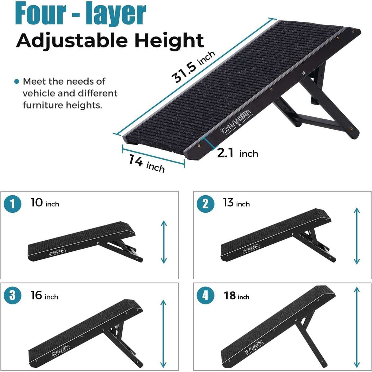 18 Tall Adjustable Wooden Folding Pet Ramp with Non Slip Carpet B745741