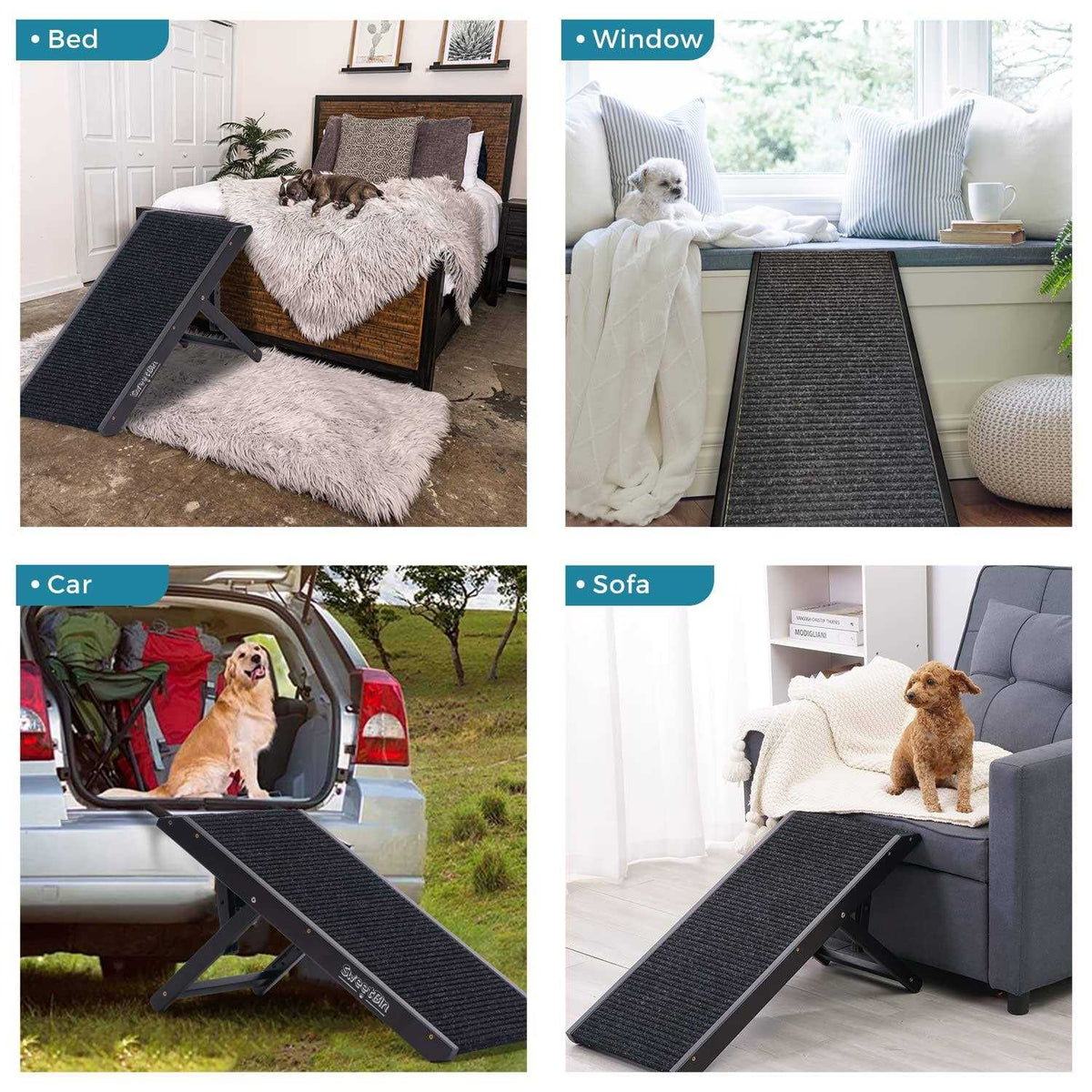 18 Tall Adjustable Wooden Folding Pet Ramp with Non Slip Carpet B745741