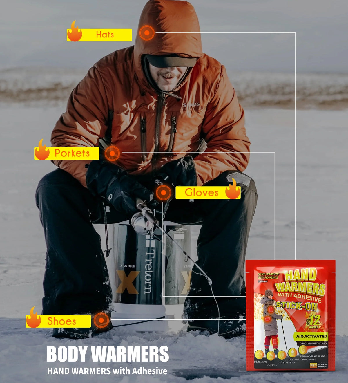 Body & Hand Warmers with Adhesive Backing, 40Pcs Disposable Warmers E932464