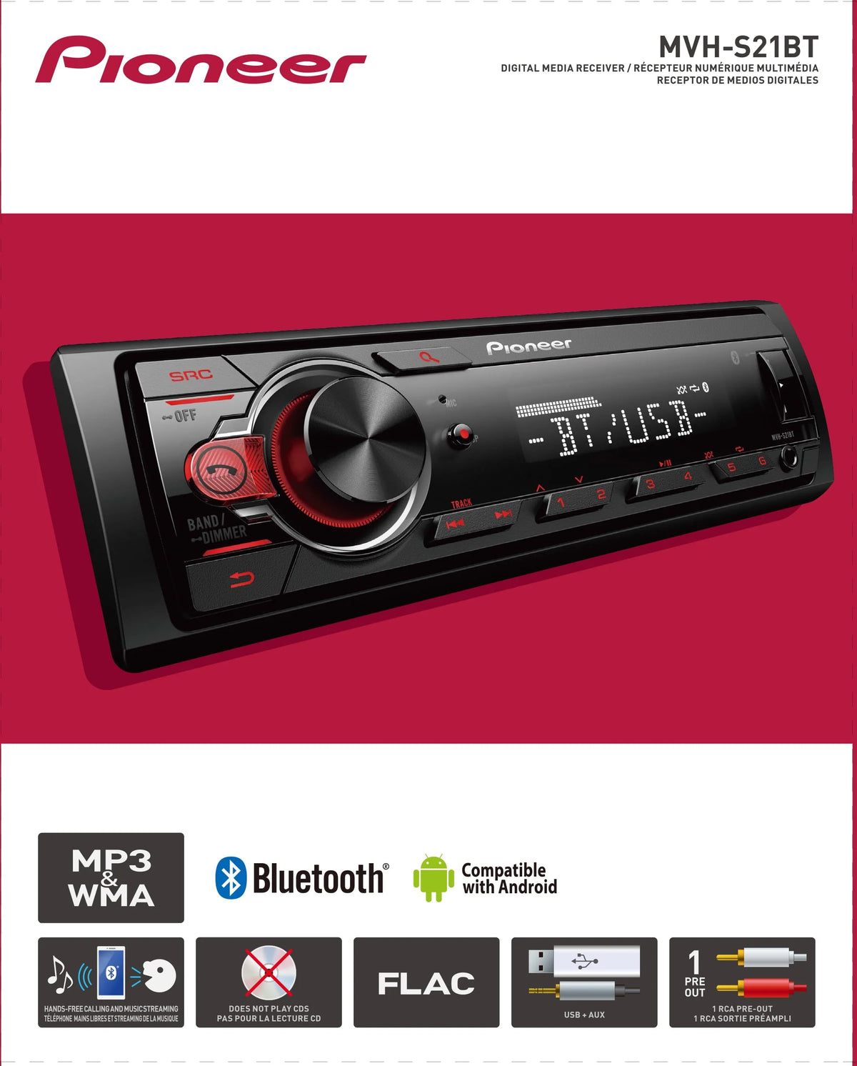 Single Din Bluetooth Car Stereo Digital Media Receiver I285